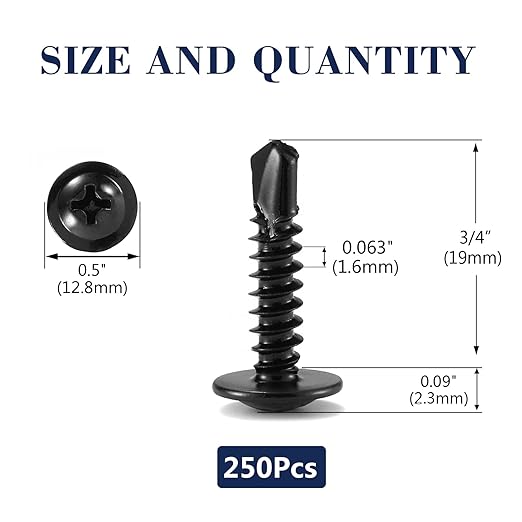 #10 x 3/4" Sheet Metal Screws 250PCS 410 Stainless Steel Truss Head Fast Self Tapping Screws Black Oxide by SG TZH