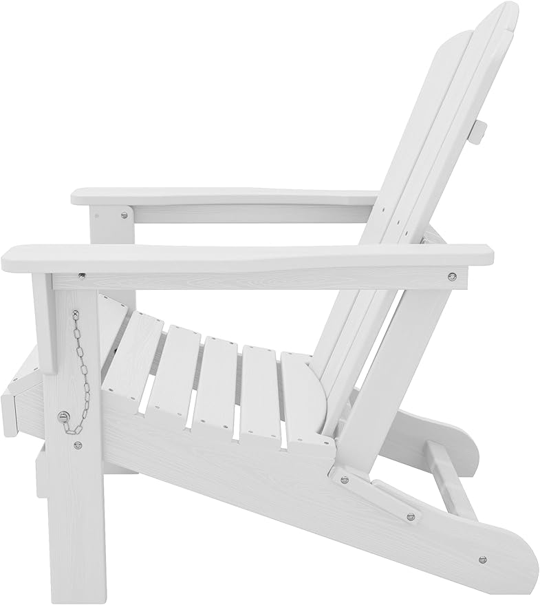 KINGYES Folding Adirondack Chair, HDPE All-Weather Patio Chairs, Wooden Textured Lawn Chair for Poolside, Backyard, Deck, Fire Pit, White