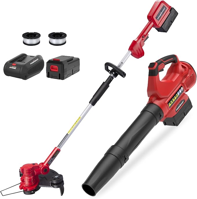 PowerSmart 40V Max Battery Powered Weed Eater and Cordless Leaf Blower Combo Kit with 4.0Ah Battery and Charger, String Trimmer and Weed Wacker 2-in-1 with Automated Feed Spool