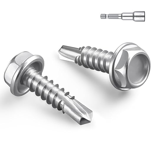 #14 x 3/4 Inch Self Drilling Screws, 158pcs 2 lbs Self Tapping Screws for Metal, 410 Stainless Steel Hex Washer Head Sheet Metal Screw
