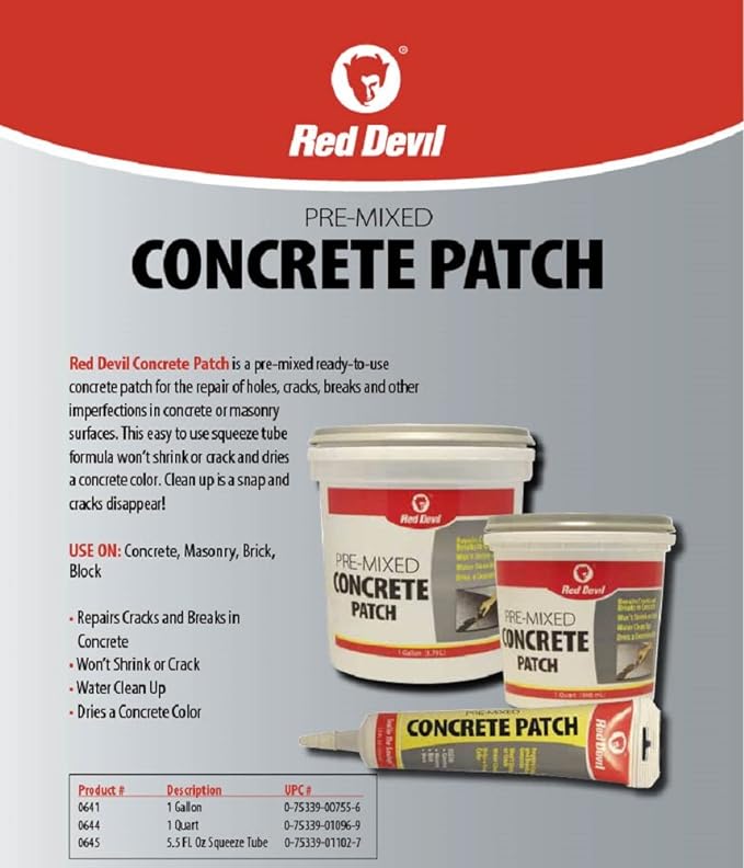 Red Devil 0641 Pre-Mixed Concrete Patch, 1 Gallon, Pack of 2, Gray, Made in USA