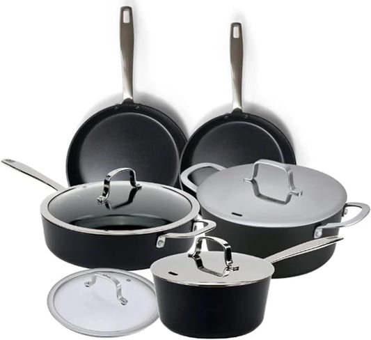 Alva Maestro 9-Piece Ceramic Cookware Set – Nonstick & No PTFE, PFOA, PFAS for Safe, Healthy Cooking – Oven & Induction Safe for Fast Even Heat, Effortless Cleanup, Durable Designed to Last