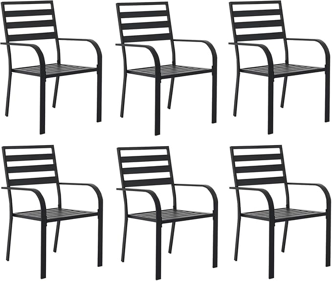 Outdoor Dining Chairs Set of 6, Metal Frame Stackable Patio Dining Chairs with Armrest, Wrought Iron Patio Bistro Chairs for Lawn, Backyard, Garden, Porch