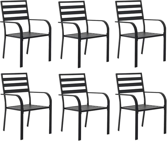 Outdoor Dining Chairs Set of 6, Metal Frame Stackable Patio Dining Chairs with Armrest, Wrought Iron Patio Bistro Chairs for Lawn, Backyard, Garden, Porch