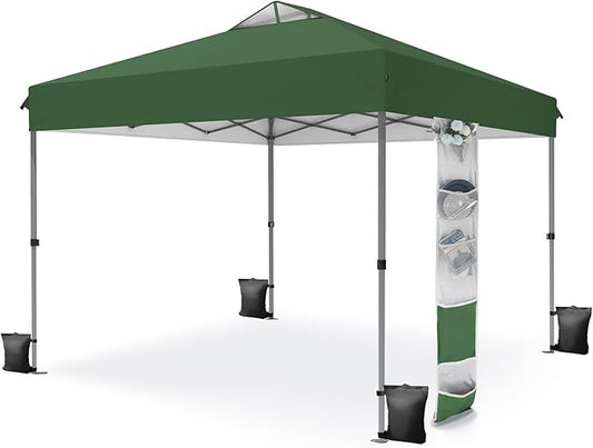 MFSTUDIO Pop Up Canopy Tent, 10x10 Outdoor Canopies Instant Portable Shelter Tens with Vented Top, Storage, 4 Sandbags, Beach Canopy