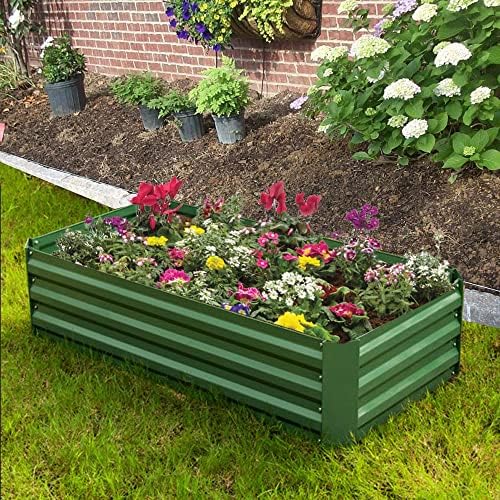 4x2x1ft Green Metal Raised Garden Bed Kit, Galvanized Outdoor Planter Box for Vegetables, Flowers, Herbs, and Succulents,60 Gallon Capacity