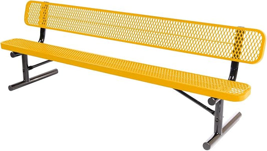 COATEDOUTDOORFURNITURE Coated Outdoor Furniture Heavy-Duty Portable Outdoor Bench Thermoplastic Coated, Expanded Metal, Commercial-Grade Seating, Made in America (Portable with Back, 8 Ft, Yellow)