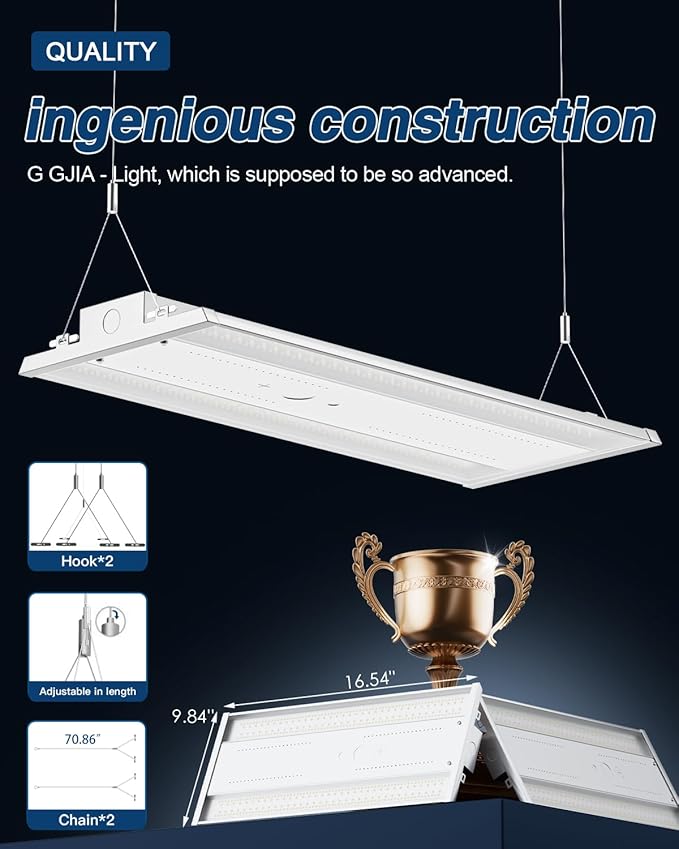 LED Linear High Bay Light, 130W 19500LM 0-10V Dimmable 5000K Daylight, Adjustable High Bay LED Shop Lights Lighting Fixtures for Garage Warehouse Workshop, UL