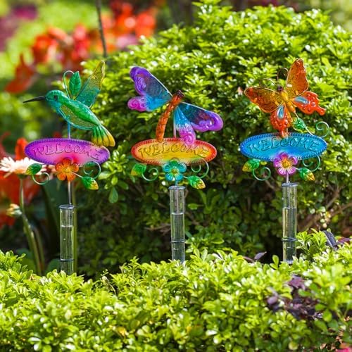 3 Pcs Rain Gauge Outdoor, 5 Inch Tube Rain Gauge with Welcome Sign