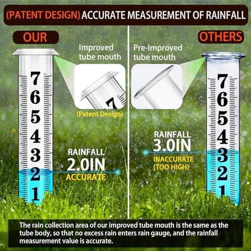 Rain Gauge Replacement Tube, Accurate Rain Gauges Outdoors Best Rated, 7" Capacity Rain Gauge Tube Replacement for Yard & Garden, Water Gauge for Rain, 2 Plastic Rainfall Meter Tube with 1 Clean Brush
