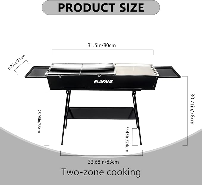 Portable Charcoal Grills, Foldable Hibachi BBQ Grills with Sturdy Construction for Camping, Backyard, Picnic, Travel Outdoor Cooking (31.6x7.1x5.1 inch), Black