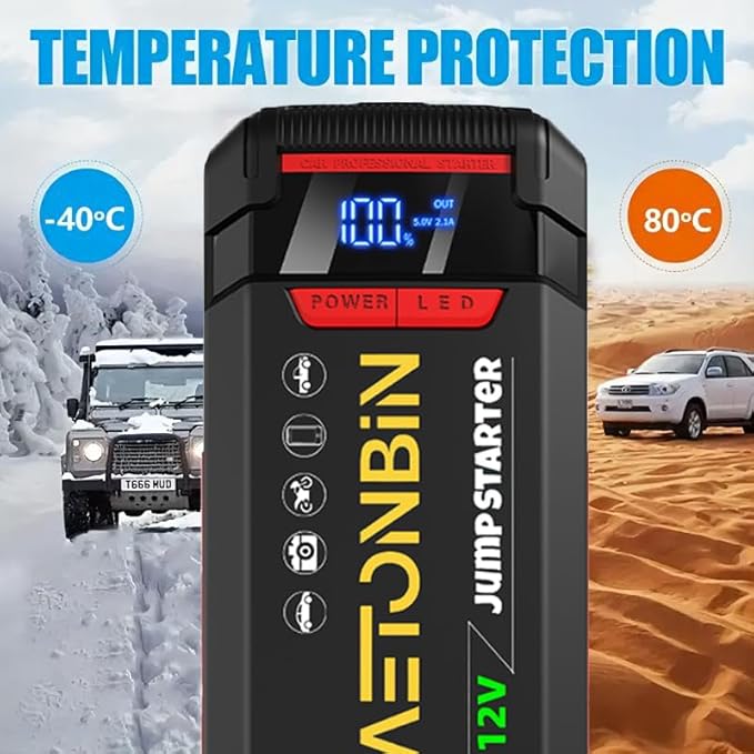 1500A Jump Starter for 7.0L Gas/3.5L Diesel Engine, 12V Car Battery Charger Portable with Jumper Cables,LED Display, LED Light, Power Bank with USB, Type C Port