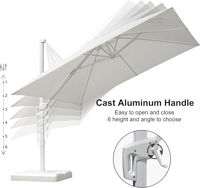 PURPLE LEAF 10 FT Patio Umbrella White Cantilever Umbrella Aluminum Square Outdoor Offset Umbrella Hanging Windproof with 360° Rotation for Garden Deck Pool, White