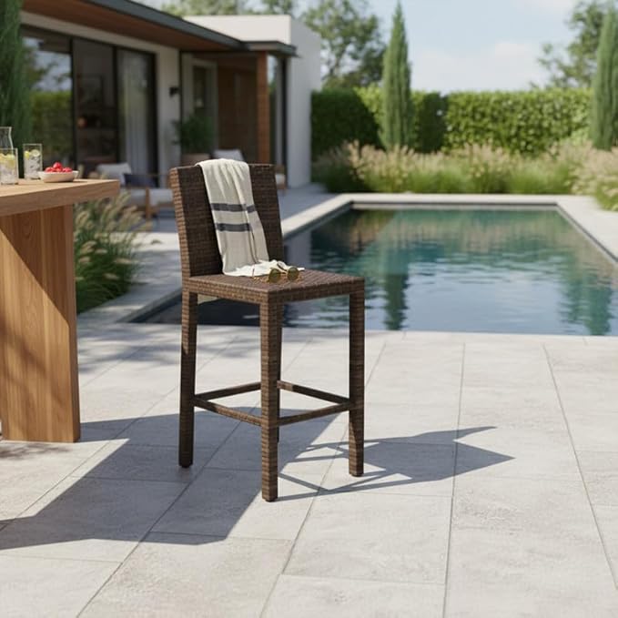 Covers & All Universal 30" Armless Bar Stools, 14 mm Premium Aspen Wicker Patio Furniture Designed for Deck and Garden Dining and Durable Outdoor Furniture for Poolside Bar (22" L x 18" W x 47" H)