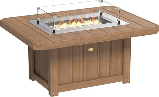 LuxCraft 51" Lumin Rectangular Gas Propane Fire Pit Table for Outdoor Patio with Tempered Glass Wind Guard and Stainless Steel Burner Cover - Amish Made in USA (Antique Mahogany)