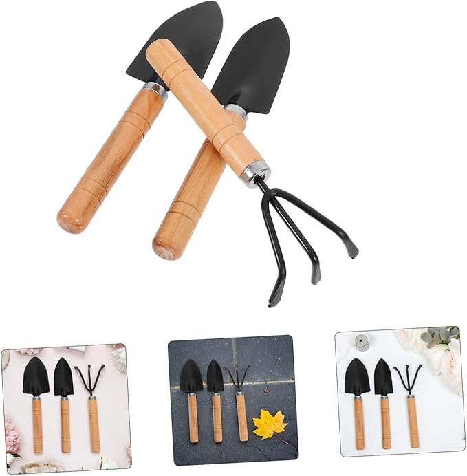 DOITOOL 3pcs Garden Tool Set Heavy Duty Mini Gardening Supplies with Ergonomic Handles Includes Cultivator Rake Transplant Trowel and Small Shovel for Beginners and Small Space Gardening