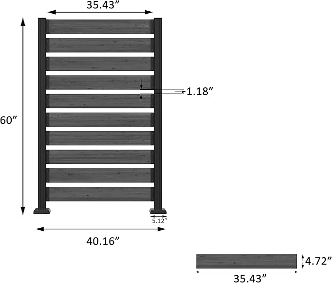 MUPATER 5ft H×3.3ft W No-Dig Wooden Privacy Screen-Dual-Use Design,Ideal Outdoor Privacy Barrier for Hard Surfaces & Soil,Durable Aluminum Post,Suit for Concealing Trash Bins, AC Units, Gray(1 Panel)