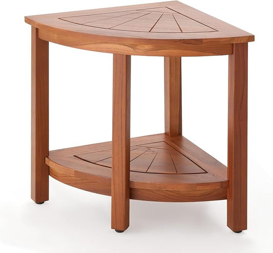 EROMMY 16.8" Teak Shower Bench for Inside Shower, Teak Corner Shower Bench, Waterproof Bath Chair, Shower Stool for Shaving Legs,Space Corner Shower Shelf for Showers & Small Bathrooms