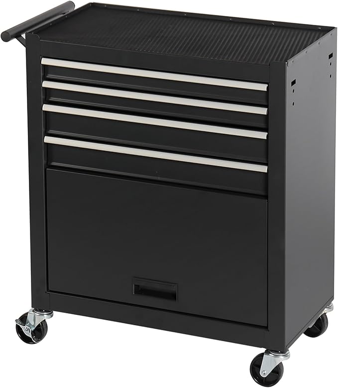 4 Drawers Tool Cart on Wheels, Multifunctional Rolling Storage Tool Chest, Drawers Rolling Toolboxes Organizer Tool Case for Garage,Warehouse,Workshop,Repair Shop (4 Drawers 1 Cabinet - Black)
