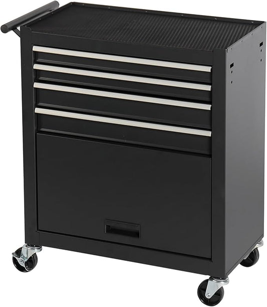 4 Drawers Tool Cart on Wheels, Multifunctional Rolling Storage Tool Chest, Drawers Rolling Toolboxes Organizer Tool Case for Garage,Warehouse,Workshop,Repair Shop (4 Drawers 1 Cabinet - Black)