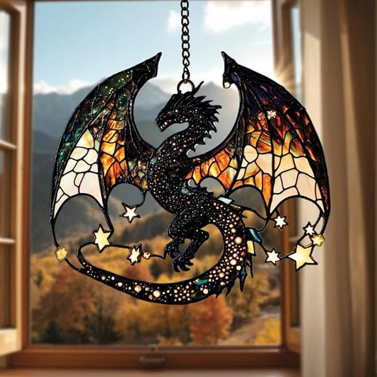 Celestial Dragon Christmas Ornament Mythical Creatures Suncatcher Window Hanging Acrylic Stained Glass Effect Art Garden Decor Unique Fantasy Gift for Mom Nerds Thanksgiving