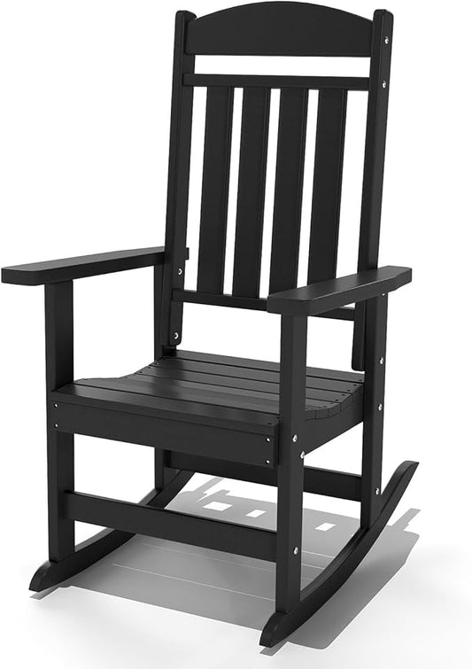 Outdoor Rocking Chairs, Oversized High Back Patio Rocking Chairs, All Weather Porch Rocking Chairs for Outside.Black