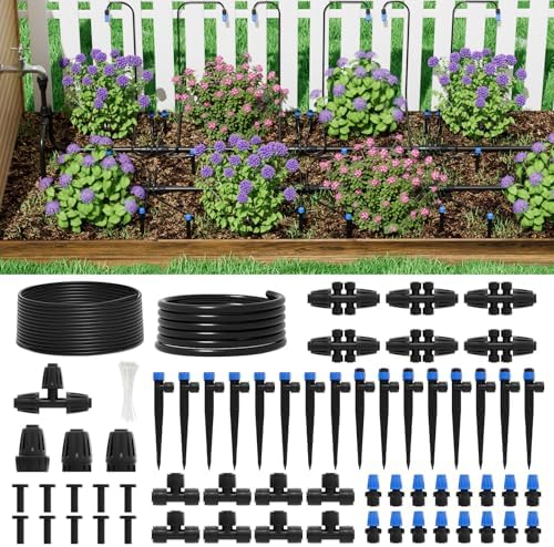2026 Upgrade 256FT Quick-Connect Drip Irrigation System Kit with 1/4” & 1/2” Fast-Lock Tubing, Adjustable Emitters & Sprinklers for Garden & Greenhouse