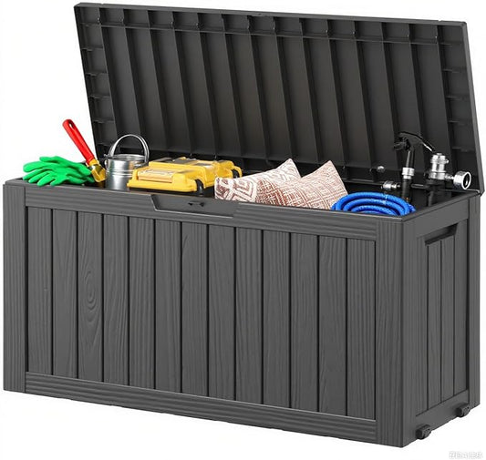Outdoor Storage Box, Resin Deck Boxes Outdoor Waterproof For Patio Furniture, Garden Tools, Pool Supplies, Durable And UV Resistant, Lockable (72 Gallon, Black)