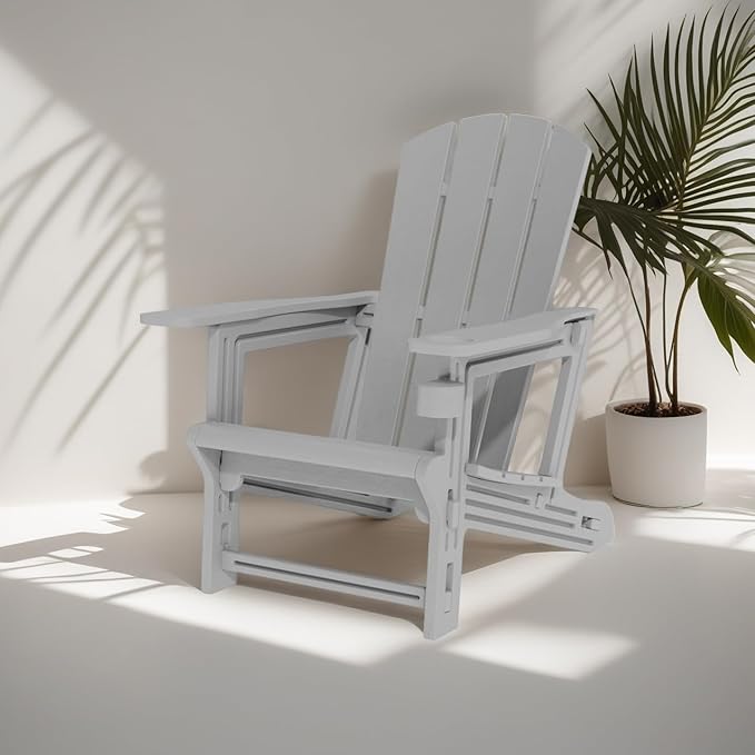 Adirondack Chair, HDPE Plastic Adirondack Chairs, All Weather Fire Pit Chairs with Cup Holder, Outdoor Lawn Chair for Patio, Garden, Backyard, Grey