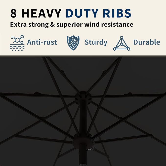 9FT 3 Tiers Patio Umbrella With Auto Tilt and Crank, Outdoor Table Market Umbrella with 8 Sturdy Ribs for Garden,Lawn,Deck,Backyard and Pool,Black