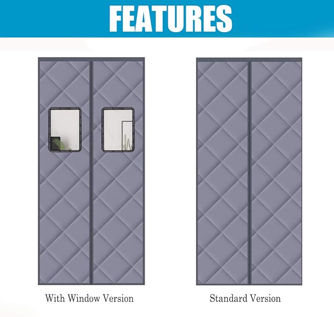 Magnetic Thermal Insulated Blackout Door Curtain Storm Wind Fleece Insulation Curtian Magnetic Screen Door with Thermal and Insulated Waterproof 50"x86" Inch Lattice Pattern Grey