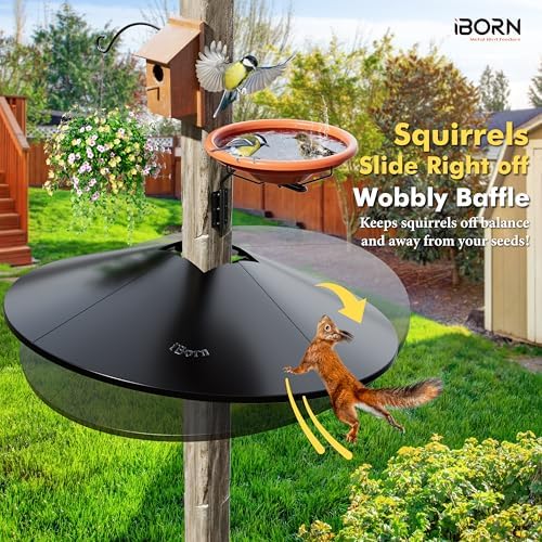 iBorn Squirrel Baffle for Bird Feeder Pole, Baffle for 4x4 Post, 22inch Oversized Squirrel Defender Stopper, Polycarbonate(PC), Dual Compatible Post/Pole Mount Guards, Pack of 1, Black