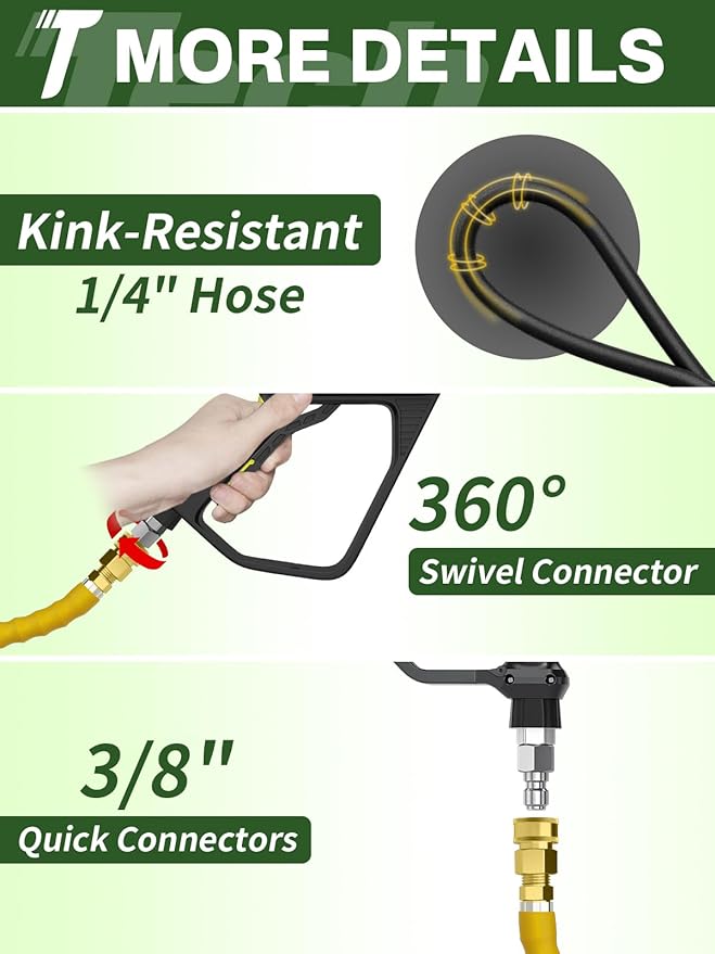 4200PSI Pressure Washer Hose 100FT with 3/8" Swivel Quick Connect for Cold/Hot Water, Kink Resistant Steel Wire Braided, Wear Resistant Power Washer Hose with 2 M22 14mm Adapter Set