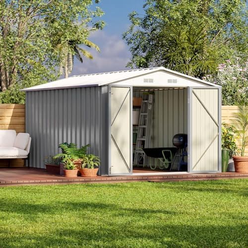 Patiowell 8 x 12 FT Outdoor Storage Shed, Metal Storage Shed, Gray