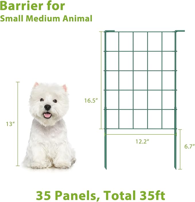OUSHENG 35ft Green Garden Fence for Dog Pet, Easy Assembly Decorative Fencing Rustproof Metal Wire Panel Border Animal Barrier for Outside, Small Edging for Yard Lawn Outdoor Decor, Grids