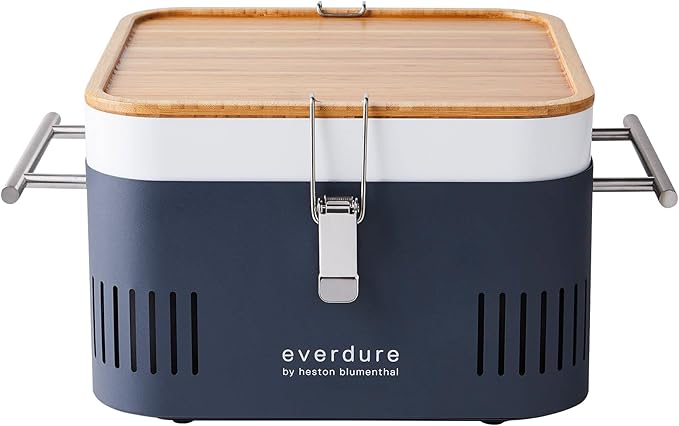 Everdure CUBE Portable Charcoal Grill, Tabletop BBQ, Perfect Tailgate, Beach, Patio, or Camping Grill, Lightweight & Compact Small Grill with Preparation Board & Food Storage Tray, Graphite