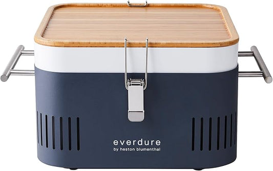 Everdure CUBE Portable Charcoal Grill, Tabletop BBQ, Perfect Tailgate, Beach, Patio, or Camping Grill, Lightweight & Compact Small Grill with Preparation Board & Food Storage Tray, Graphite