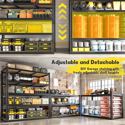 ROOMFAVE 48" W Garage Shelving Heavy Duty 3080LBS,5 Tier, Black,2PCS