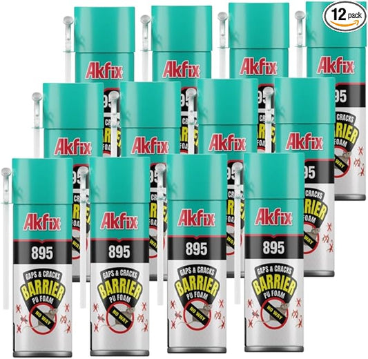 Akfix 895 PestBlocker Insulation Spray Foam (12x12 Oz.) - Gap Filler, Gaps & Cracks Barrier, Hole Blocker, Polyurethane Expanding Foam Spray for Barrier, Gaps Cracks Filler | 12 Oz. 12 Pack