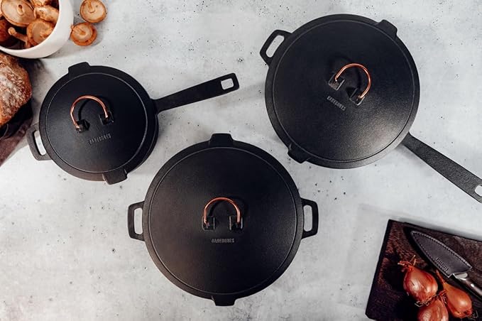 Barebones Enamel Lined Cast Iron 12-Inch Skillet - Durable Camping Cookware with Non-Stick Enamel, Perfect for Kitchen or Open Fire Cooking