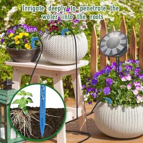 Solar Automatic Drip Irrigation System Kit, DIY Irrigation System for Garden Outdoor/Indoor Gardening System, Plant Watering System Drip Irrigation System, 9 Timing Modes with Anti-Siphon Set