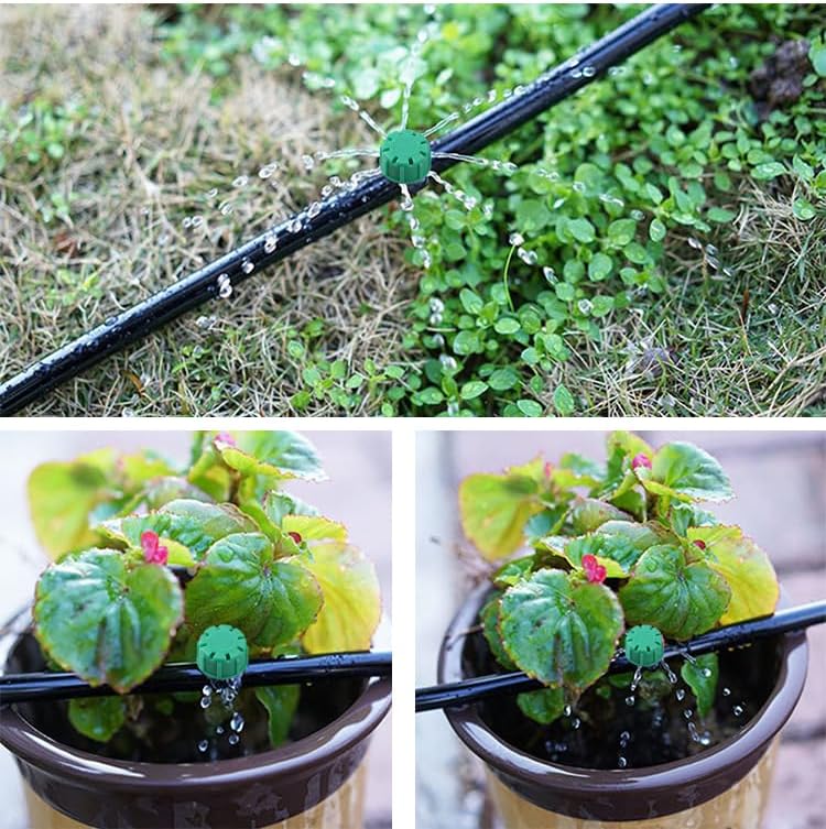 100Pcs 360 Degree Adjustable Irrigation Drippers Sprinklers, 1/4 Inch Emitters Drip for Watering System(Green)