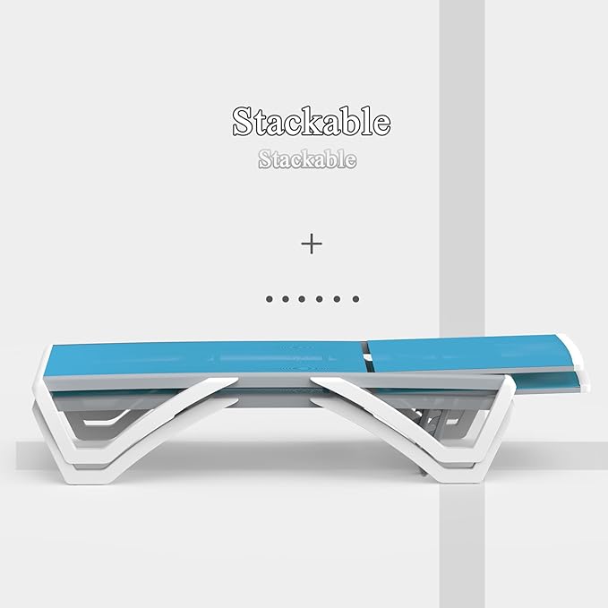 Domi Pool Lounge Chair Aluminum Adjustable Outdoor Chaise Lounge,All Weather Plastic Poolside Lounge Chair for Deck Lawn Backyard, Aqua Textilene