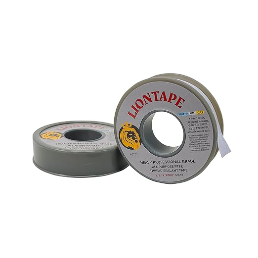 PROCURU Liontape G701 2-Pack 1/2" x 1200" (100-Ft) Heavy Duty Professional Teflon Tape, for Water/Oil/Gas, 4-Mil, High Density, Up to 12000 psi, Grey