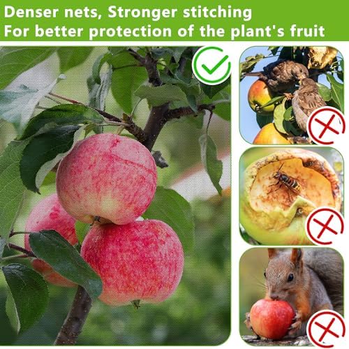 10.8 x 9.8 Ft Black Large Fruit Tree Netting with Zipper and Drawstring, Breathable Mesh Garden Bird Netting Plant Cover, Insect Bird Barrier Net Mesh for Protect Fruits Plants from Squirrel Bugs