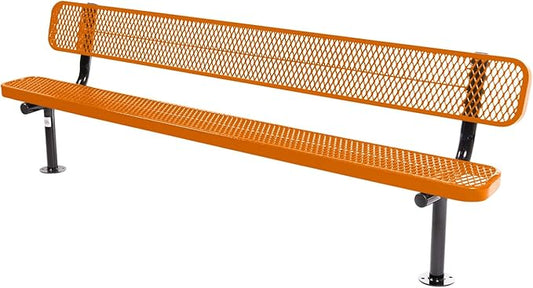 COATEDOUTDOORFURNITURE Heavy-Duty Outdoor Bench Thermoplastic Coated, Expanded Metal, Commercial-Grade Seating, Made in America (Surface with Back, 8 Ft, Textured Orange)