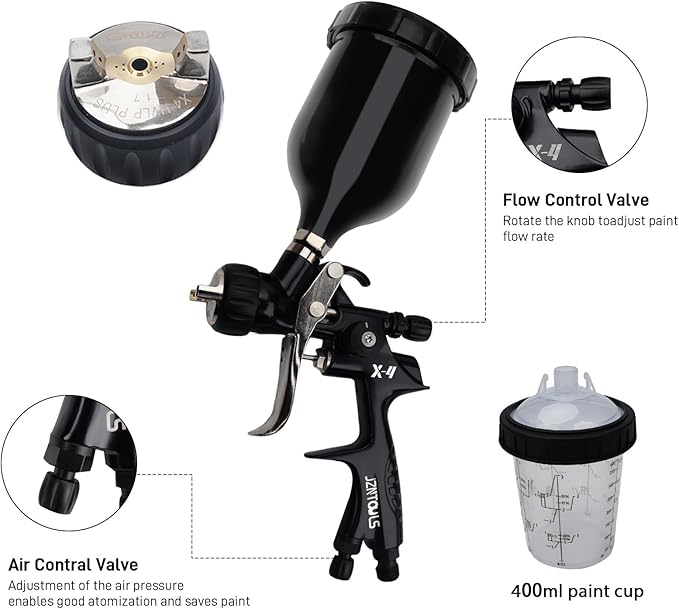 HVLP Air Spray Gun with 1.3/1.7 mm Nozzles, Gravity Feed Spray Paint Gun with 400/600ml Cup, Professional Automotive Spray Gun Kit, Spray for Car Paint, Furniture, Primers, Varnishes and Top Coats