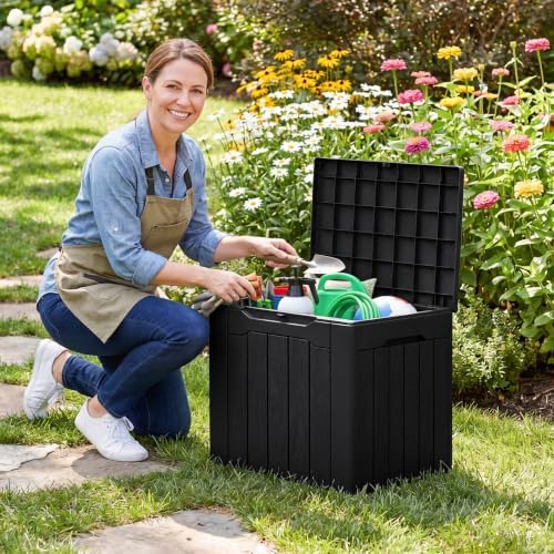 Flamaker Deck Box 30 Gallon, Waterproof Resin Small Storage Box with Lid