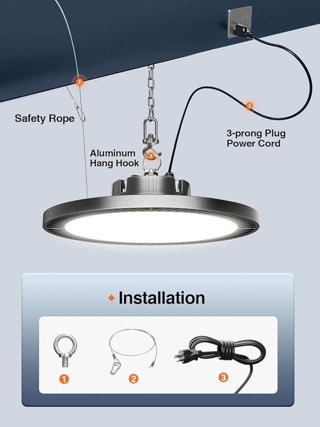 Super Bright 250w Ufo Led High Bay Light 4 Pack,5000k 35000lm High Bay Led Shop Lights With 5' Cable Plug,Hanging Shop Lights Garage Barn Lighting Light With Garage Workshop Factory Barn Warehouse