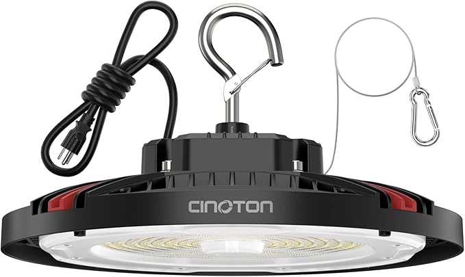 CINOTON 210W UFO LED High Bay Light, Aluminum LED Shop Lights with 31500LM, 5000K Commercial Bay Lighting for Warehouse Garage Workshop Factory, 6' Cable & Safety Rope, ETL Listed 1 Pack